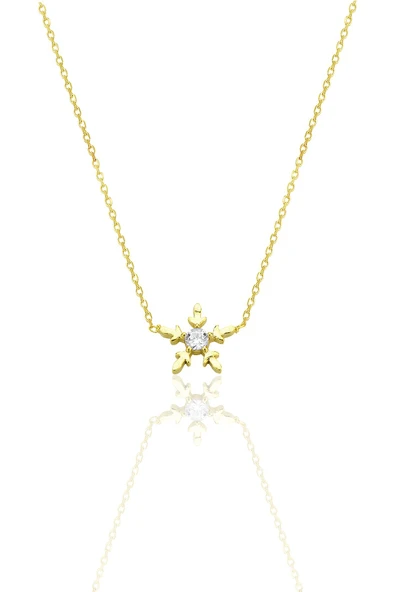 Gümüş altın yaldızlı zirkon tek taşlı mini buz kristali kar tanesi kolye SGTL12793GOLD