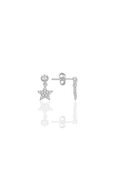 Gümüş rodyumlu zirkon taşlı sallantılı yıldız küpe SGTL12780RODAJ