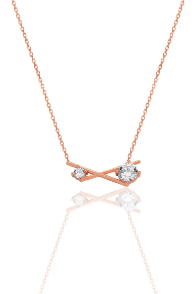 Gümüş rose zirkon taşlı modern çapraz kolye SGTL12794ROSE