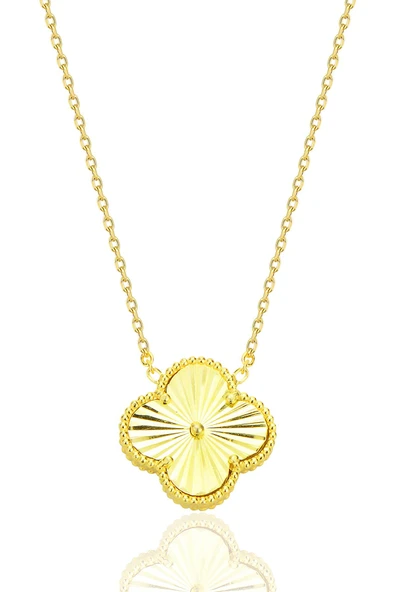 Gümüş altın yaldızlı lazerli tasarım yonca kolye SGTL12683GOLD ürün görseli