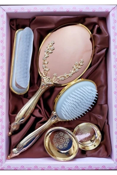 DDPEST Ddtrend Altın Renk Sarmaşık Ayna Tarak 4lü Lüx Çeyiz Seti - 2