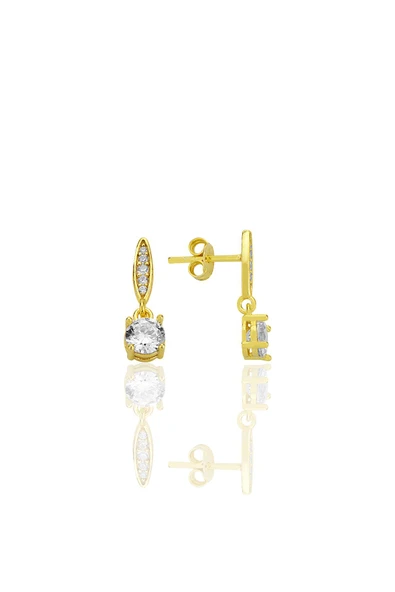 Gümüş altın yaldızlı zirkon taşlı sallantılı tektaş küpe SGTL12776GOLD