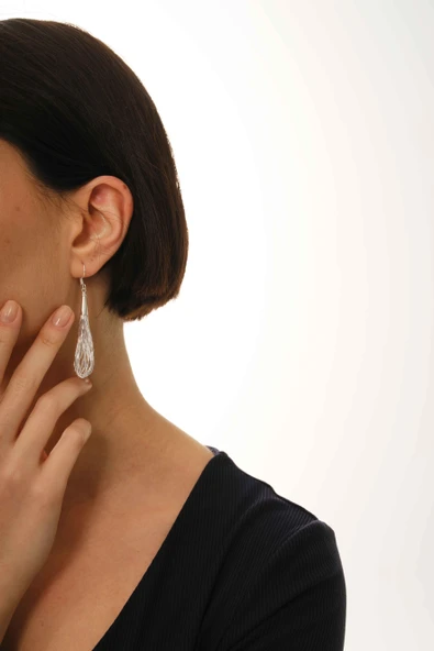 Gümüş özel tasarımlı modern görünümlü 14 sıra likit küpe SGTL12809GUMUS - Resim 2