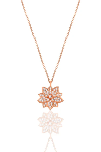 Gümüş rose zirkon taşlı lotus çiçeği kolye SGTL12789ROSE