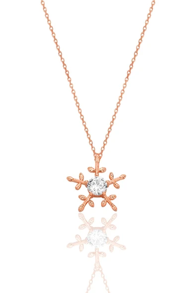 Gümüş rose zirkon tek taşlı buz kristali kar tanesi kolye SGTL12790ROSE