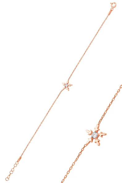 Gümüş rose zirkon tek taşlı buz kristali kar tanesi bileklik SGTL12766ROSE ürün görseli