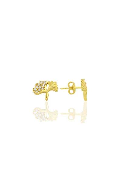 Gümüş altın yaldızlı zirkon taşlı birleşik yaprak küpe SGTL12767GOLD