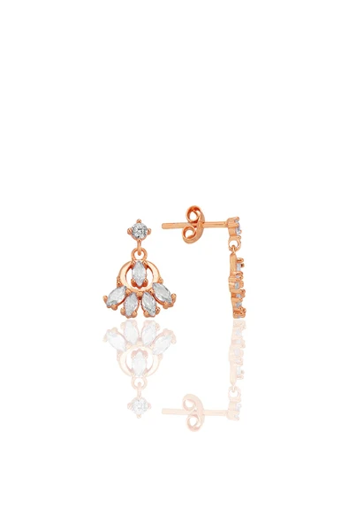Gümüş rose markiz kesim zirkon taşlı sallantılı küpe SGTL12769ROSE