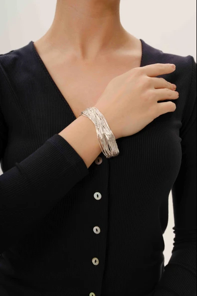 Gümüş özel tasarımlı modern görünümlü 25 sıra likit bileklik SGTL12804GUMUS - Resim 2