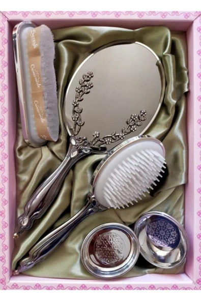 DDPEST Ddtrend Gümüş Renk Sarmaşık Ayna Tarak 4lü Lüx Çeyiz Seti - 2