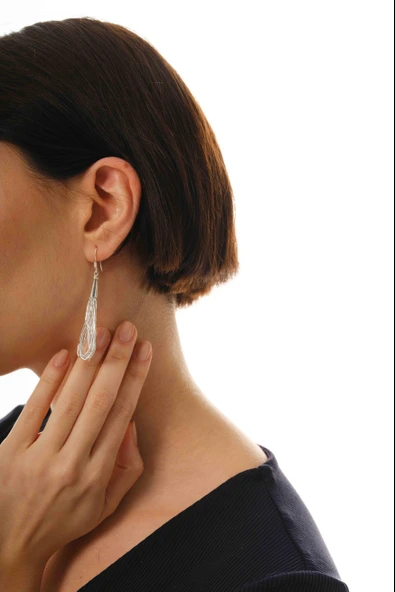 Gümüş özel tasarımlı modern görünümlü 14 sıra likit küpe SGTL12809GUMUS - Resim 4