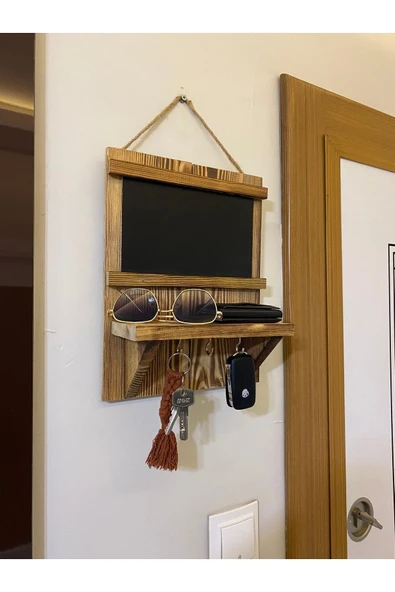 DDPEST Tebeşir Tahtalı El Yapımı Antre Hol Anahtar Askısı . Çok Amaçlı Raflı Askılık-ls