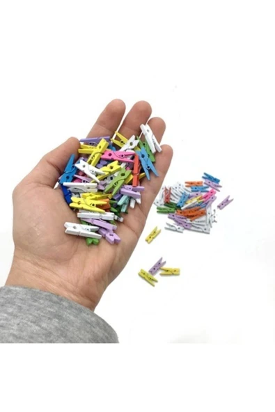 DDPEST 50 Adet Renkli Mandal Dekoratif Fotoğraf , Süsleme, Not Mandalı Mini Mandal Minik  Ahşap Mandal