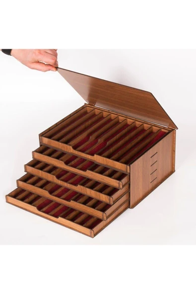 DDTREND Ahşap Mdf Takı Bileklik Küpe Kolye Tesbih Kutusu 5 Katlı Hediyelik Koleksiyonluk ( 50 Bölmeli )