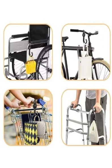 DDTREND 2 Kancalı Cırtlı Askı 2 SET Döner Başlıklı Poşet Çanta Askısı - 3