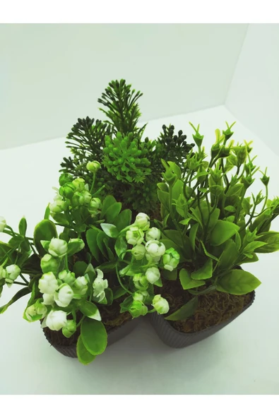 DDTREND 3 LÜ Set Saksıda Yapay Çiçek Bitki , Gerçek Taş Yosunlu DDKS1-02 - Resim 5
