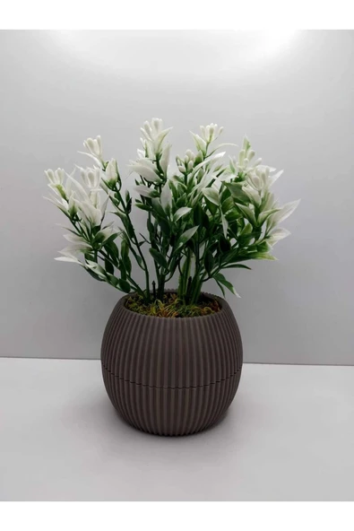 DDTREND Mini Saksıda Yeşil Beyaz Yapay Bitki Garnitür Taş Yosunlu 17 Cm Dekoratif Banyo Mutfak Masa Çiçeği