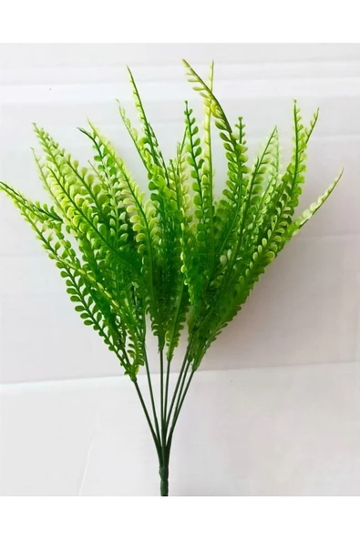 DDTREND Yapay Bitki Kabarık Susam Bitkisi Demeti 7 Dal Garnitür Aranjman Dikey Bahçe 40 Cm Yeşil Beyaz