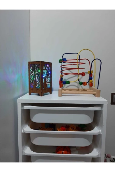 DDTREND Özel Tasarım Ahşap Abajur Masa Lambası Pilli Gece Lambası Renkli Rgb Peri Led Kedi Desenli Hediyelik - 6