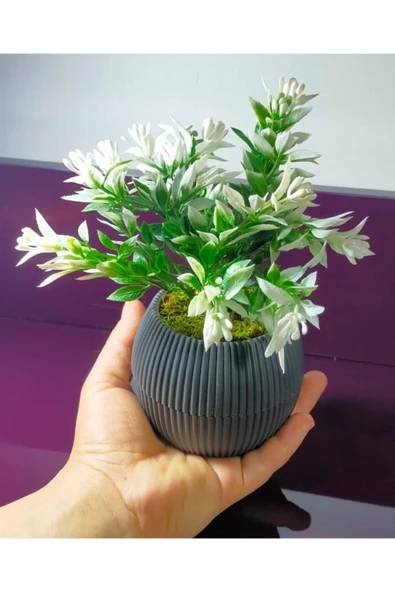 DDTREND Mini Saksıda Yeşil Beyaz Yapay Bitki Garnitür Taş Yosunlu 17 Cm Dekoratif Banyo Mutfak Masa Çiçeği ürün görseli