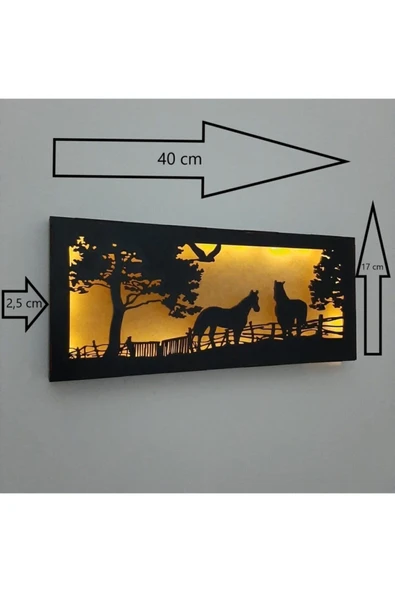 DDPEST Dekoratif Peri Ledli Duvar Süsü At Çiftliği Hediyelik Ahşap Mdf Tablo Gece Lambası (piller Dahil ) - 4