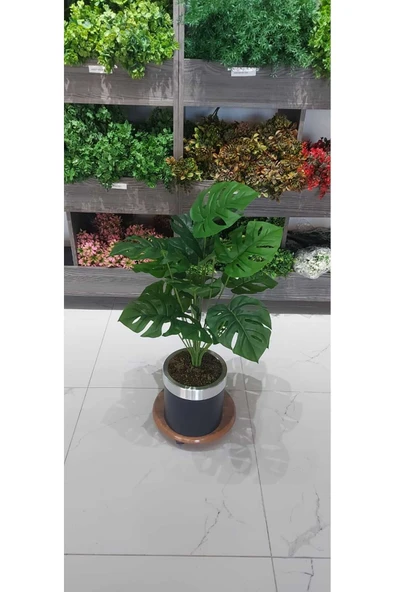 DDTREND Siyah Metal Saksılı 18 Dal Devetabanı Yaprağı Yapay Çiçek Büyük Boy Salon Çiçeği 70-80 Cm - 5