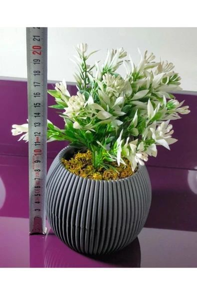 DDTREND Saksıda Yeşil Beyaz Yapay Bitki Garnitür Taş Yosunlu 20 Cm Dekoratif Banyo Mutfak Masa Çiçeği - 3