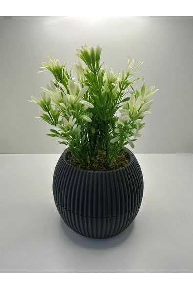 DDPEST Gri Saksı Yeşil Beyaz Afrika Zambağı Yapay Bitki Taş Yosunlu 18 Cm Dekoratif Masa Çiçeği No:1-DS - Resim 2