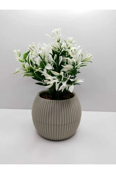 DDTREND Mini Saksıda Yeşil Beyaz Yapay Bitki Garnitür Taş Yosunlu 17 Cm Dekoratif Banyo Mutfak Masa Çiçeği - Resim 2