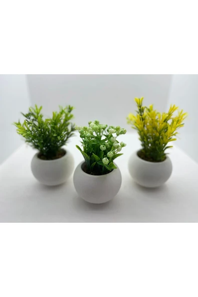 DDTREND Beton Saksıda 3 lü Set Yapay Çiçek Bitki , Gerçek Taş Yosunlu DDBS-01 ürün görseli