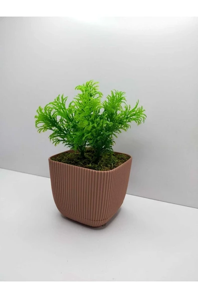 DDPEST Soft Pembe Kare Saksı Çim Yeşili Yapay Çiçek Bitki Taş Yosunlu Banyo Mutfak Masa Çiçeği No:1-DS - Resim 2