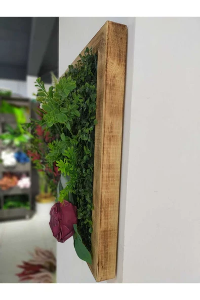 DDPEST Ahşap Çerçeveli Yapay Çİçek Duvar Paneli Şimşir Dikey Bahçe Aranjman 48-68 Cm MODEL:4 - 2