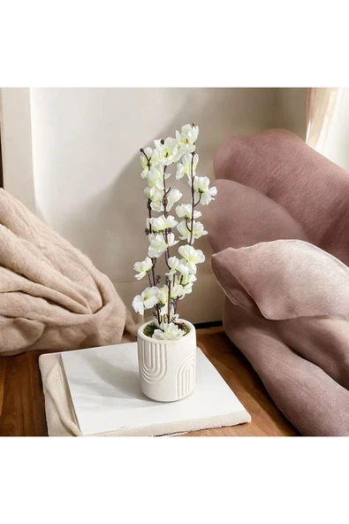 DDTREND Beton Saksıda Gerçek Taş Yosunlu Yapay Japon Kiraz Çiçeği,Saksı ,Aranjman , Ev dekorasyon - 3