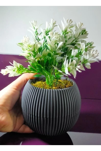 DDTREND Saksıda Yeşil Beyaz Yapay Bitki Garnitür Taş Yosunlu 20 Cm Dekoratif Banyo Mutfak Masa Çiçeği - 4