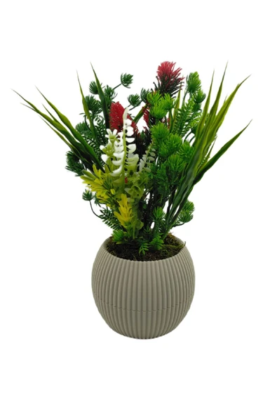 DDTREND DDS-301 Saksıda Yapay Çiçek Aranjman , Taş Yosunlu , Gerçekci Görünüm Yeni Trend