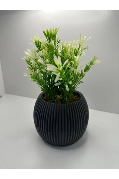 DDPEST Gri Saksı Yeşil Beyaz Afrika Zambağı Yapay Bitki Taş Yosunlu 18 Cm Dekoratif Masa Çiçeği No:1-DS - Resim 3