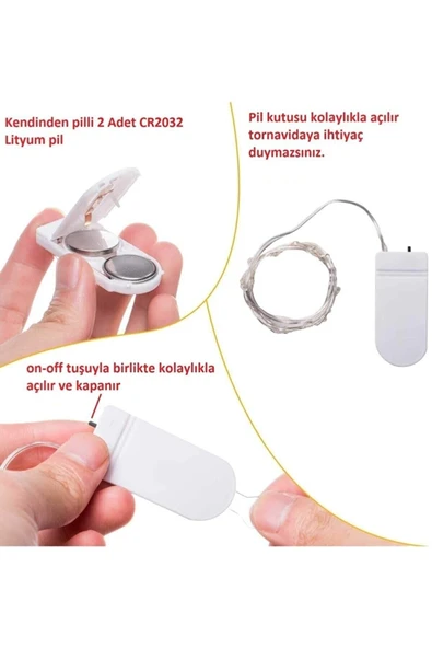 DDPEST 3 Metre Peri Led Günışığı Sarı Dekoratif Kendinden Pilli - 3