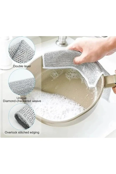 DDTREND Pratik Çok Amaçlı Paslanmaz Telli Bulaşık Bezi Kir Pas Sökücü Sihirli Temizlik Bezi Çift Kat 1 ADET - 4