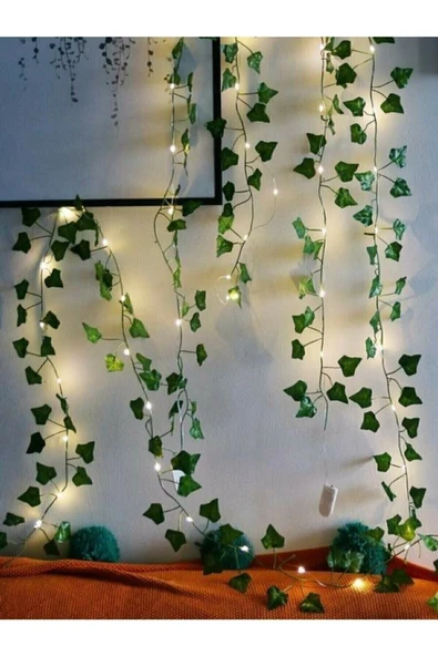 DDPEST Dekoratif Yeşil Yapraklı Yapay Sarmaşık Ve 3 Metre Peri Led Gün Işığı Renk-nt