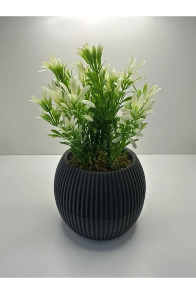 DDPEST Gri Saksı Yeşil Beyaz Afrika Zambağı Yapay Bitki Taş Yosunlu 18 Cm Dekoratif Masa Çiçeği No:1-DS ürün görseli