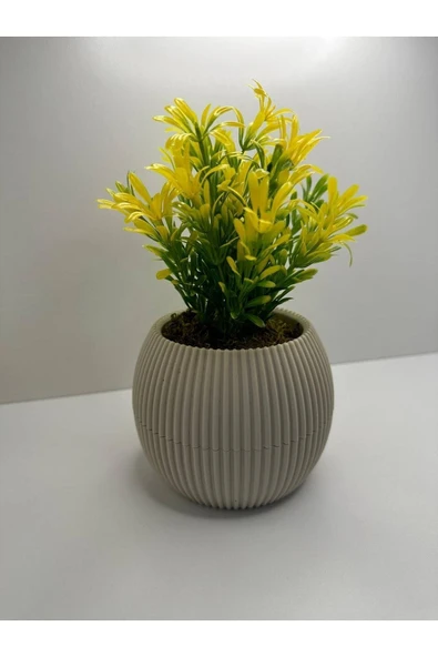 DDPEST Bej Saksı Sarı Afrika Zambağı Yapay Bitki Gerçek Taş Yosunlu 18 Cm Dekoratif Masa Çiçeği No:1-DS ürün görseli