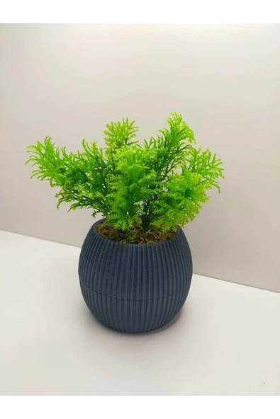 DDTREND Mini Mavi Saksıda Çim Yeşili Yapay Bitki Garnitür Taş Yosunlu Dekoratif Banyo Mutfak Masa Çiçeği - 2