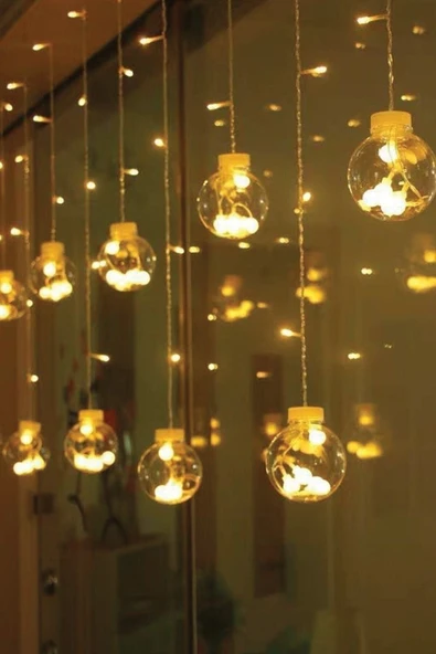 DDTREND Dekoratif Işıklı Top Perde Led Fişli 8 Fonksiyonlu Günışığı Dilek Topu Ampul