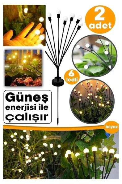 DDTREND 2 Adet 6 Ledli Solar Güneş Enerjili Ateş Böceği Çiçek Lamba 12 adet Led Işık Bahçe Lambası
