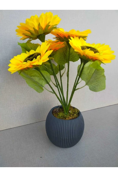 DDTREND Saksı Dahil Yapay Ayçiçeği Demeti 7 Dallı 40 Cm - Resim 2