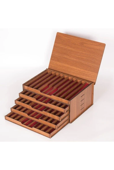 DDTREND Ahşap Mdf Takı Bileklik Küpe Kolye Tesbih Kutusu 5 Katlı Hediyelik Koleksiyonluk ( 50 Bölmeli ) - 2