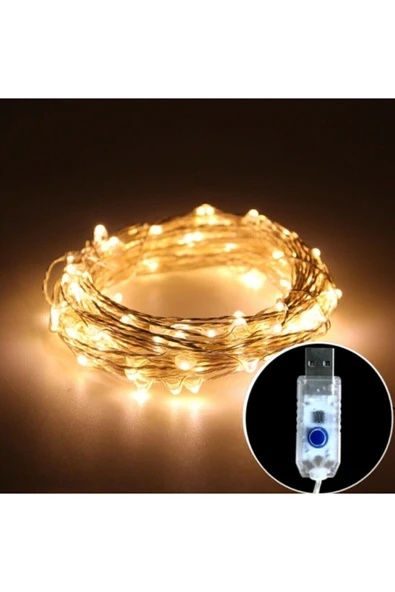 DDPEST Kumandalı 8 Modlu Usb Ile Çalışan 10 Metre Dekoratif Peri Led Sarı Günışığı Yılbaşı Süsü-nt