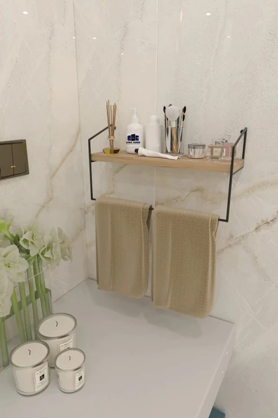 DDPEST Raflı Havluluk Ahşap Metal Organizer Havluluk Banyo Mutfak Düzenleyici El Havluluğu Havlu Askısı - 2