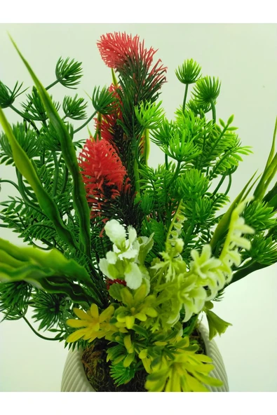 DDTREND DDS-301 Saksıda Yapay Çiçek Aranjman , Taş Yosunlu , Gerçekci Görünüm Yeni Trend - 3