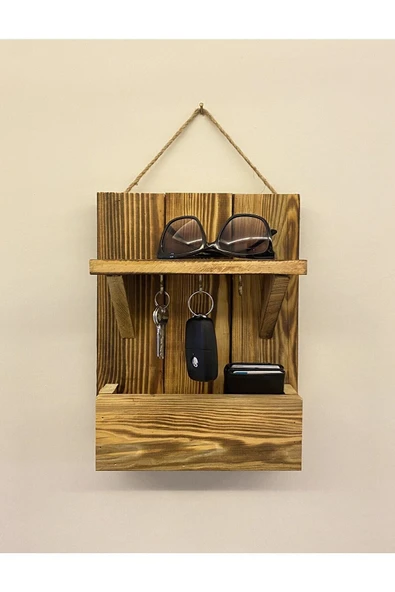 DDPEST Dekoratif Ahşap El Yapımı Antre Hol Anahtar Askısı . Kapı Önü Anahtarlık Çok Amaçlı Raflı Askılık - 4